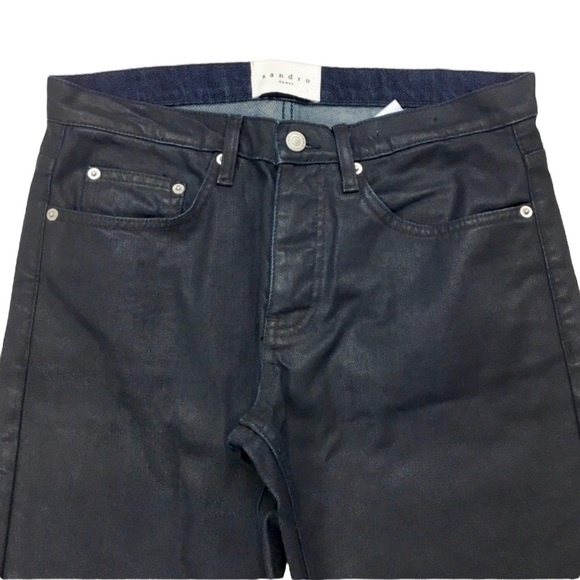 Sandro Paris Droid Blue Waxed Denim Slim fit Jeans Style # P4589W - Picture 3 of 8